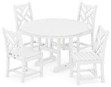 Chippendale 5-Piece Round Farmhouse Side Chair Dining Set, White