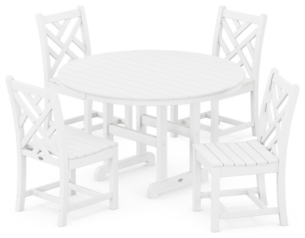 Chippendale 5-Piece Round Farmhouse Side Chair Dining Set, White