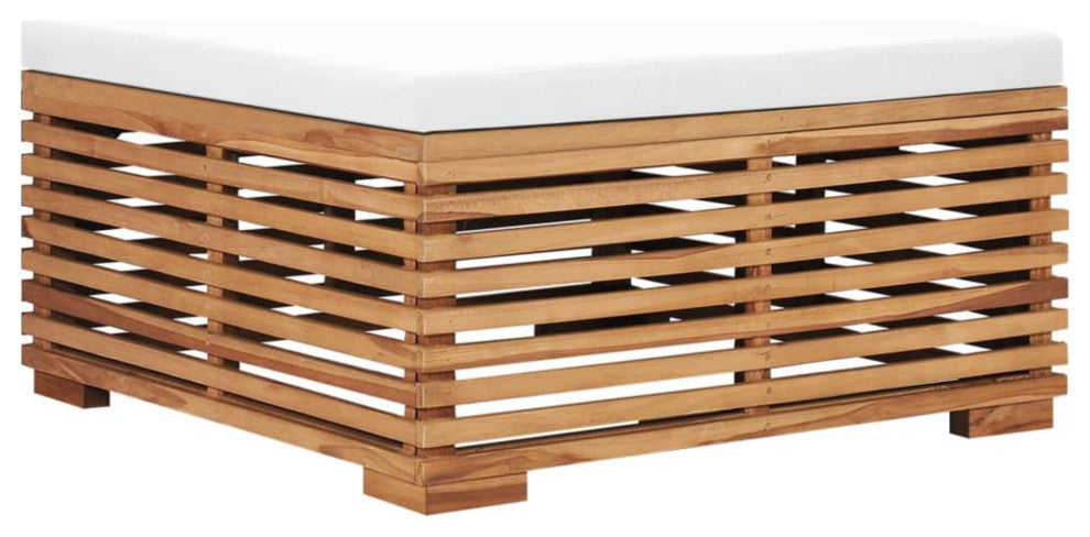 Vidaxl Garden Table And Footrest Set & Cream Cushion Solid Teak Wood