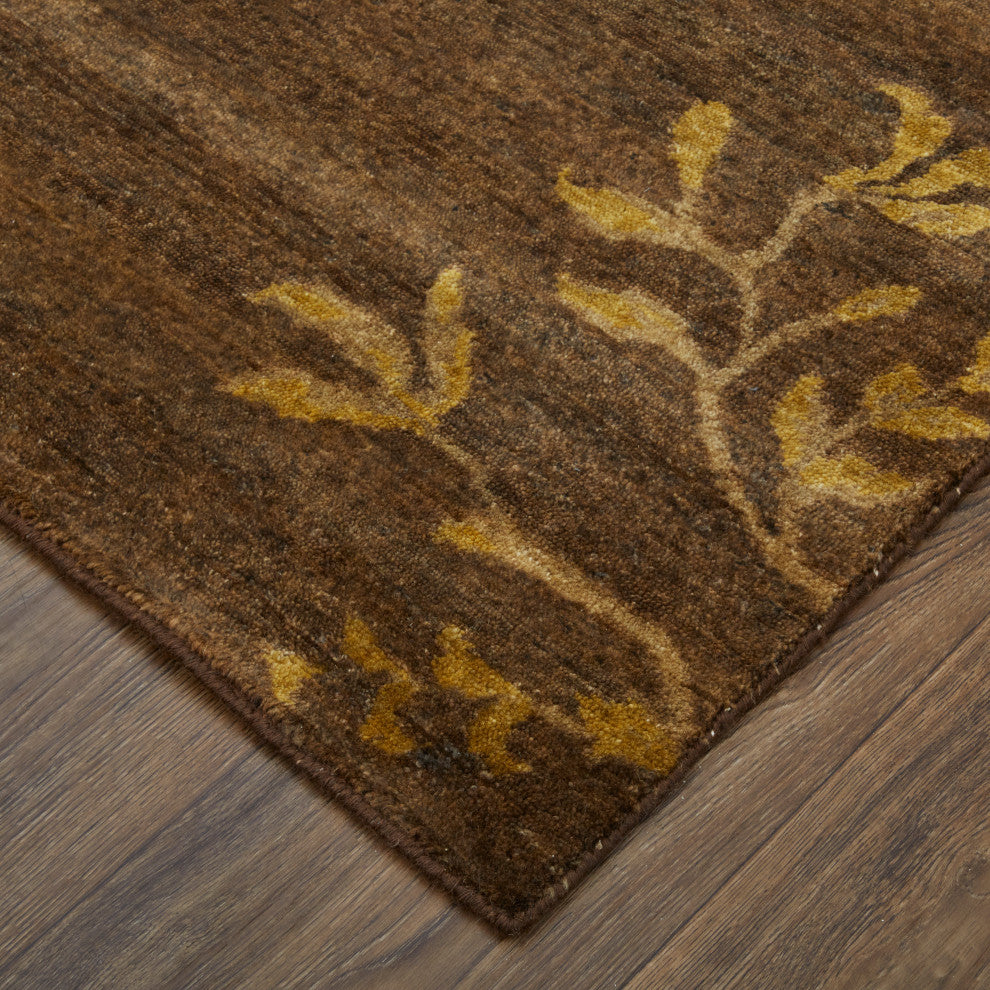 Weave & Wander Aleska Oriental Floral Hand Knot Wool Rug, Brown, 8'6"x11'6"