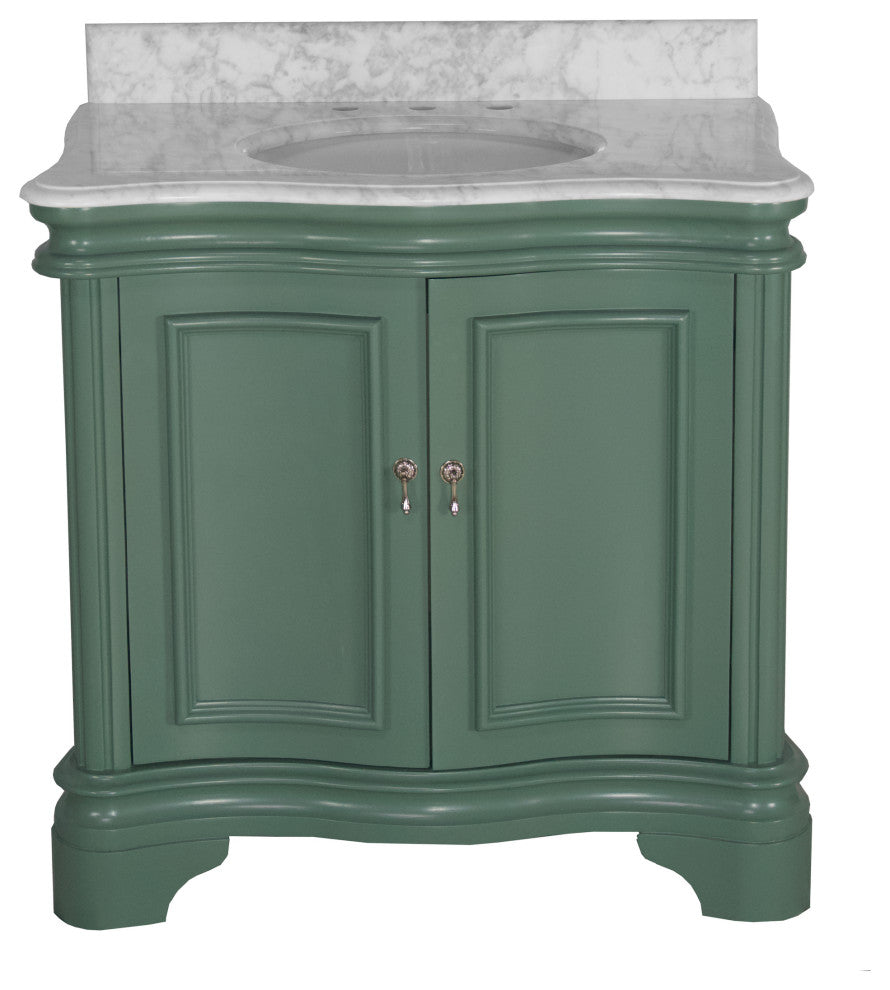 Katherine 36" Bath Vanity, Sage Green, Carrara Marble