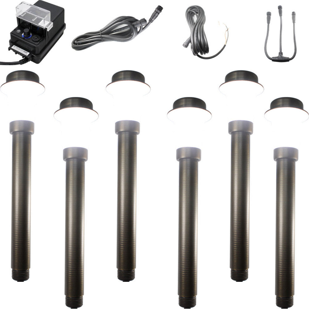 6 Piece Mini Bollard Outdoor LED Area Light Kit, Frosted Diffuser, Bronze