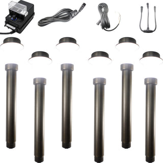 6 Piece Mini Bollard Outdoor LED Area Light Kit, Frosted Diffuser, Bronze
