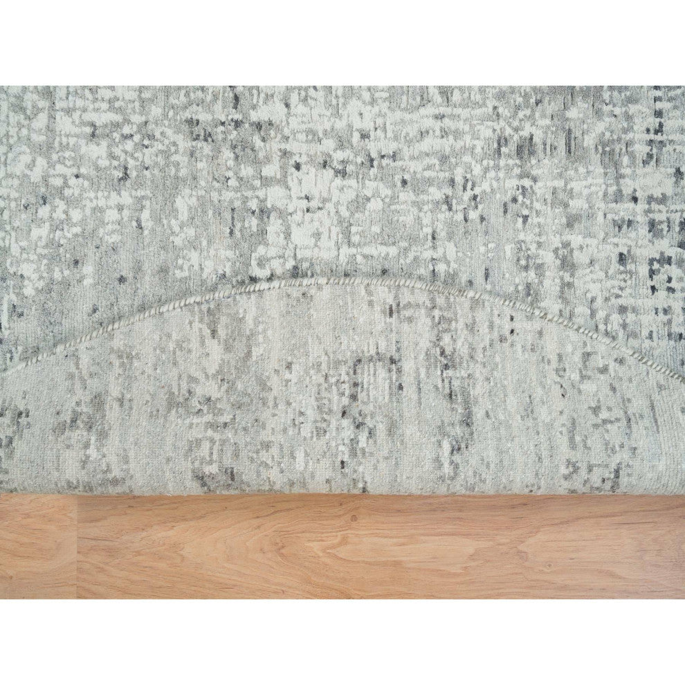 Light Gray Modern Design Natural Wool Hand Knotted Round Oriental Rug 6'1"x6'1"