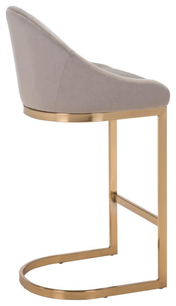 Bar Stool Chair Barstool, Faux Vinyl Leather, Steel, Gray, Gold, Cafe