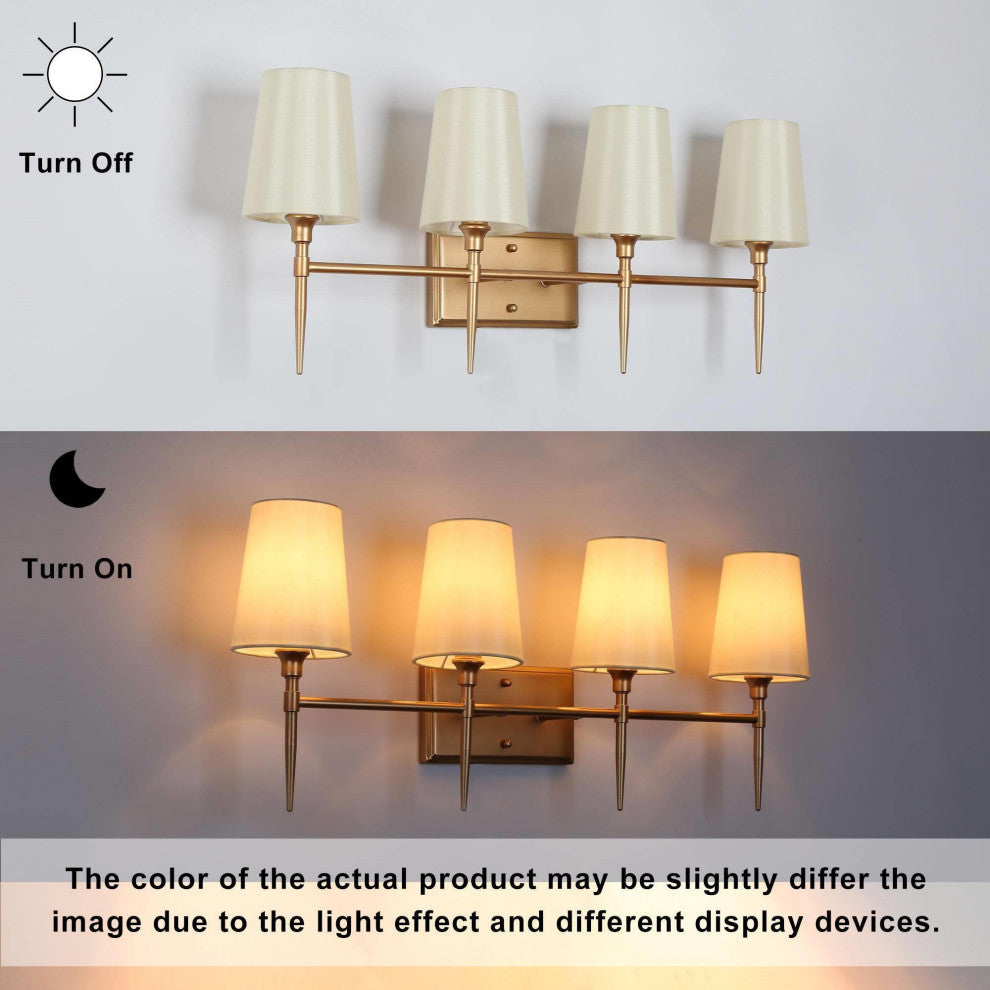 LNC Glod Traditional Bathroom Vanity Light With Fabric Shade, 4 Lights