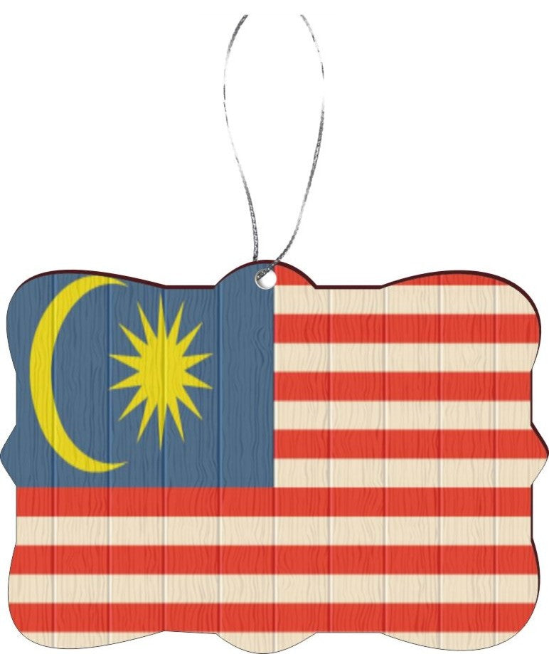 Malaysia Flag on Distressed Wood Design Rectangle Christmas Tree Ornament