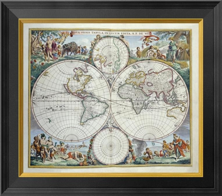 "Map of The World" Framed Canvas Giclee by Frederick De Wit, 20x18"