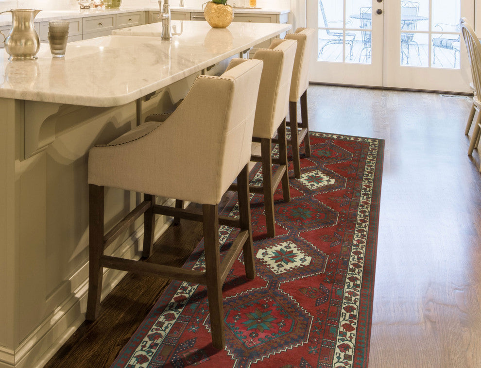 Fine Vintage Distressed Ananda Red/Ivory Runner, 3'4x10'10