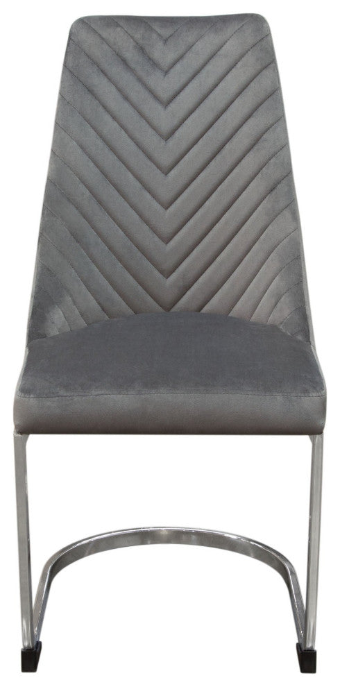 Vogue 2 Dining Chairs With Silver Metal Base, Gray Velvet
