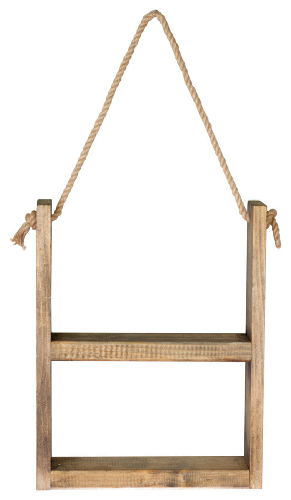 Mid Century Rustic Wall Shelves With Hanging Rope