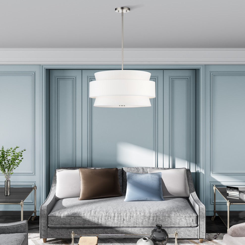 Fontana 5-Light Brushed Nickel Chandelier with Off-White Shades
