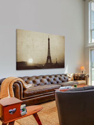 "Eiffel Tower and Setting Sun" Print on Wrapped Canvas