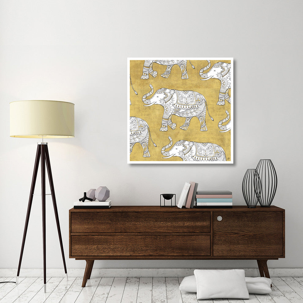 "Color my World Elephant Pattern Gold" Paper Print by Daphne Brissonnet, 42"x42"