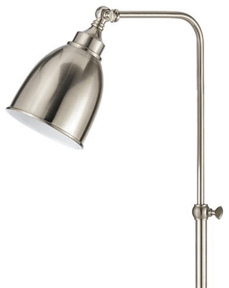 62" Nickel Adjustable Traditional Shaped Floor Lamp With Nickel Dome Shade