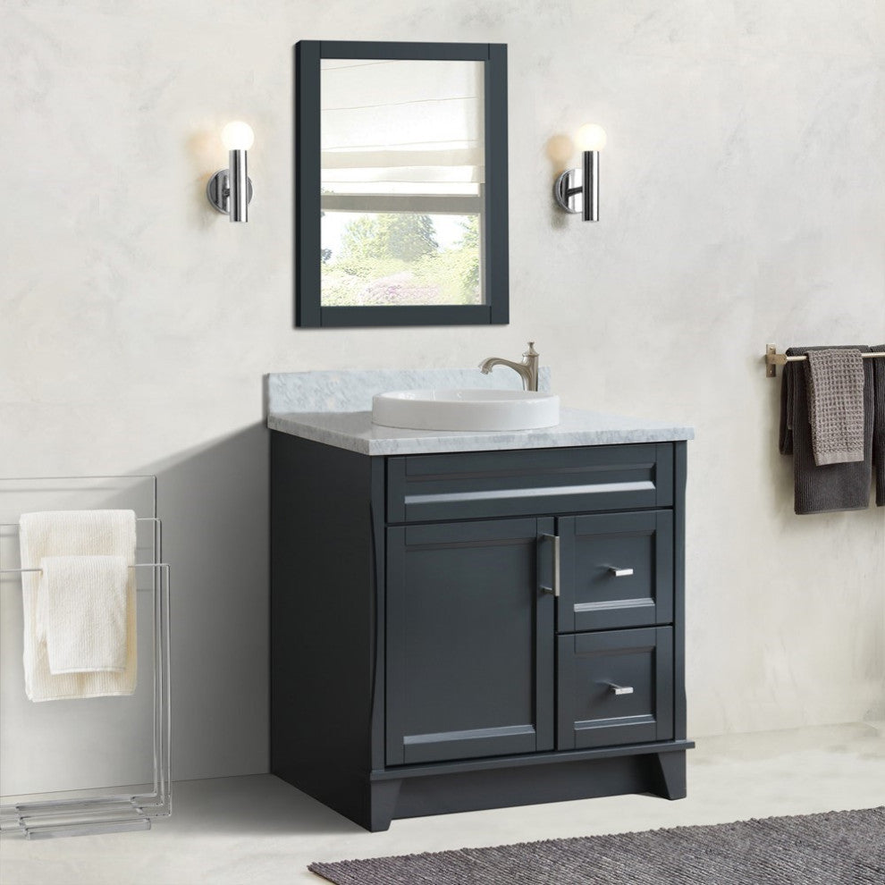 37" Single Sink Vanity, Dark Gray Finish With White Carrara Marble