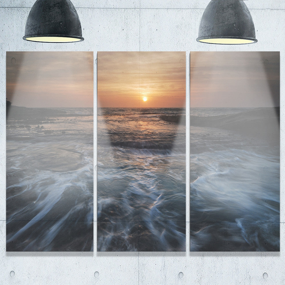 "Dark Seashore With Rushing Waves" Beach Metal Wall Art, 3 Panels, 36"x28"