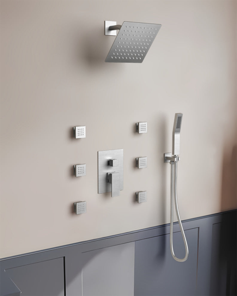 3-Function Shower Faucet System with Pressure Balance Valve, Brushed Nickel