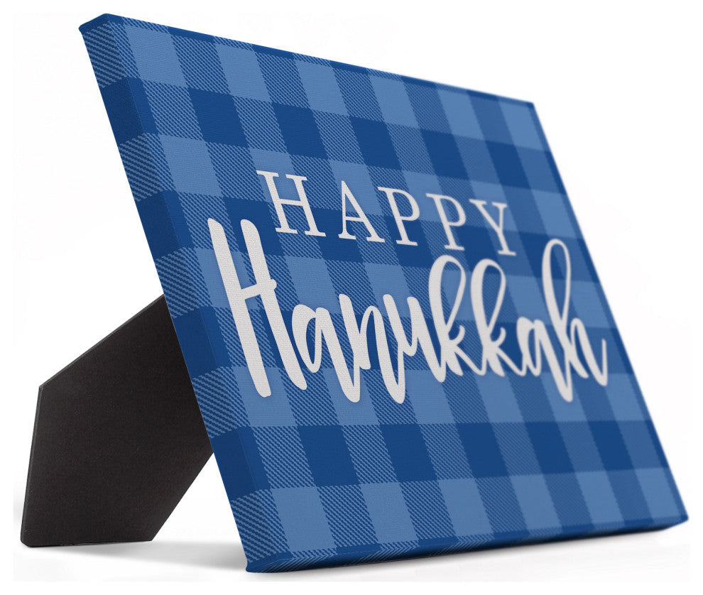 Happy Hanukkah Buffalo Check 8"x10" Easelback Canvas
