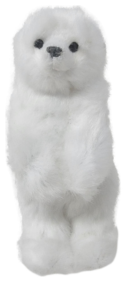 Plush Designer Furry Polar Bear Ornament White 5 in Adorable Figurine, Standing