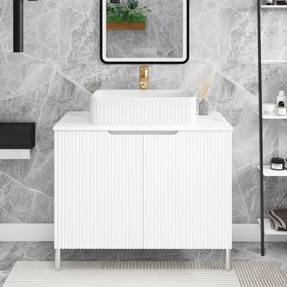 30 in. W Single Sink Freestanding Bath Vanity with Sintered Stone Top, White