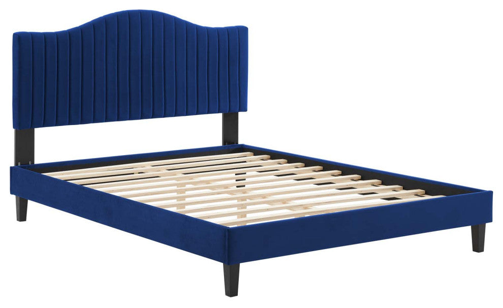 Juniper Channel Tufted Performance Velvet King Platform Bed, Navy