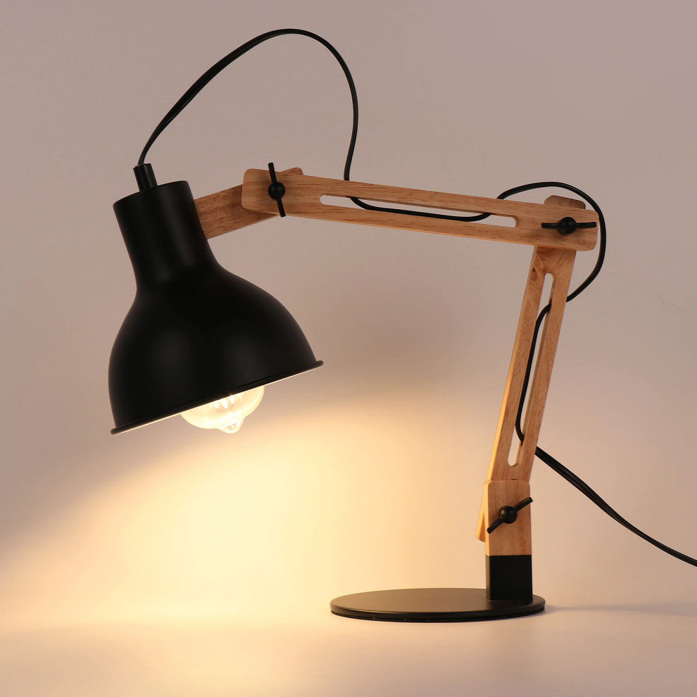 Modern Black Wood LED Desk Lamp For Bedside, Office