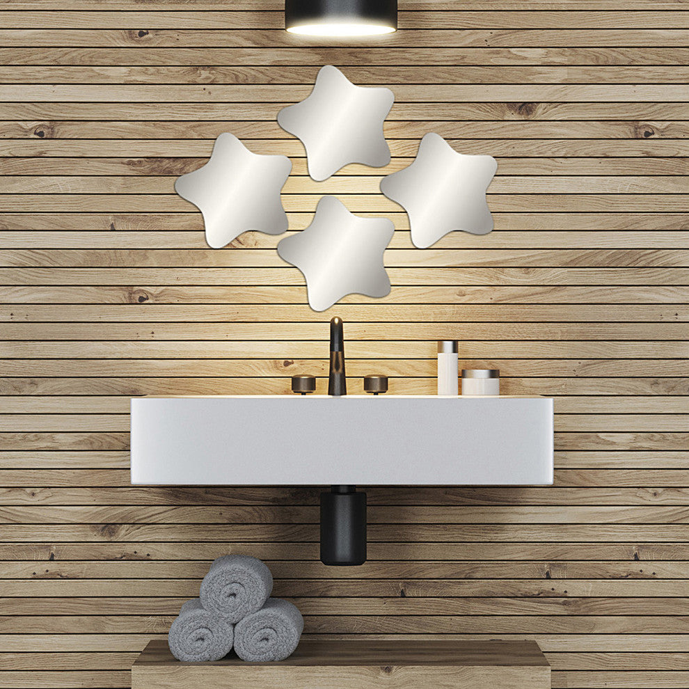 Small Decorative Wall Self Adhesive Shaped Mirrors, Set of 4, Star