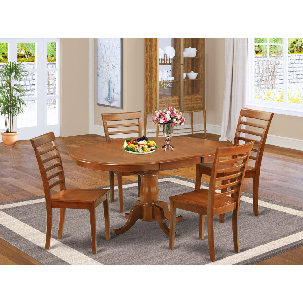Poml5-Sbr-W 5-Piece Dining Set-Oval Dining Room Set-Leaf And 4 Dining Chairs