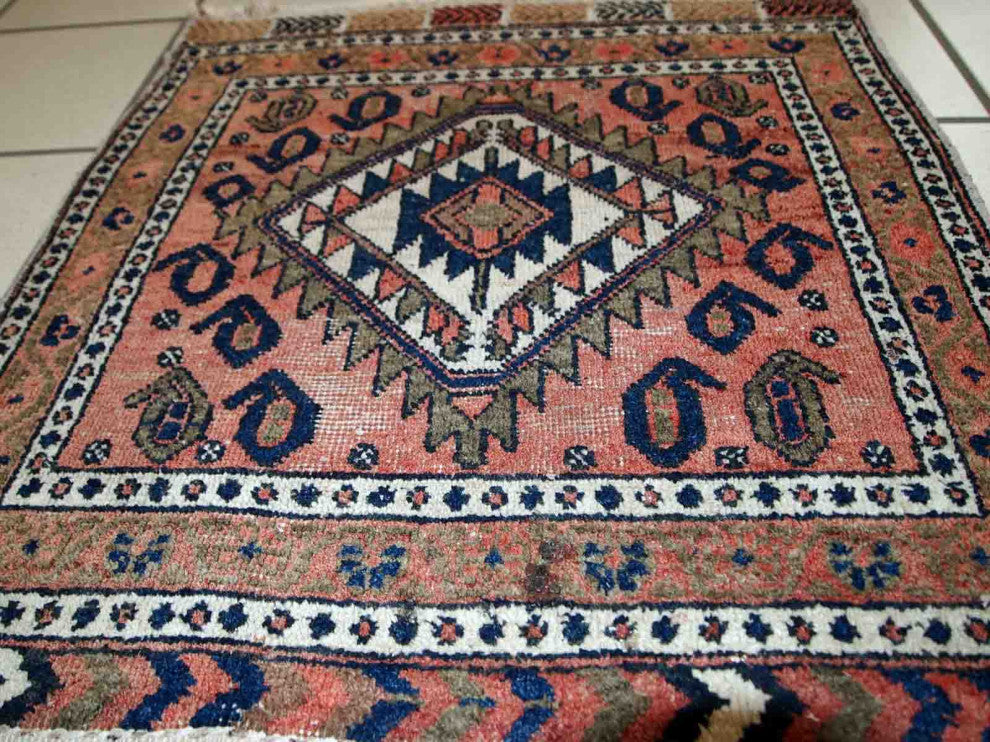 Handmade vintage Persian Kurdish bagface rug 1.8' x 1.9' (55cm x 59cm) 1930s