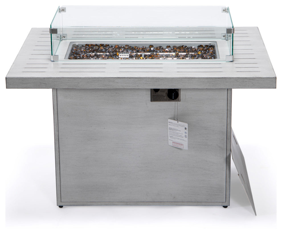 LeisureMod Chelsea Patio Aluminum Propane 44" Fire Pit Table, Weathered Gray