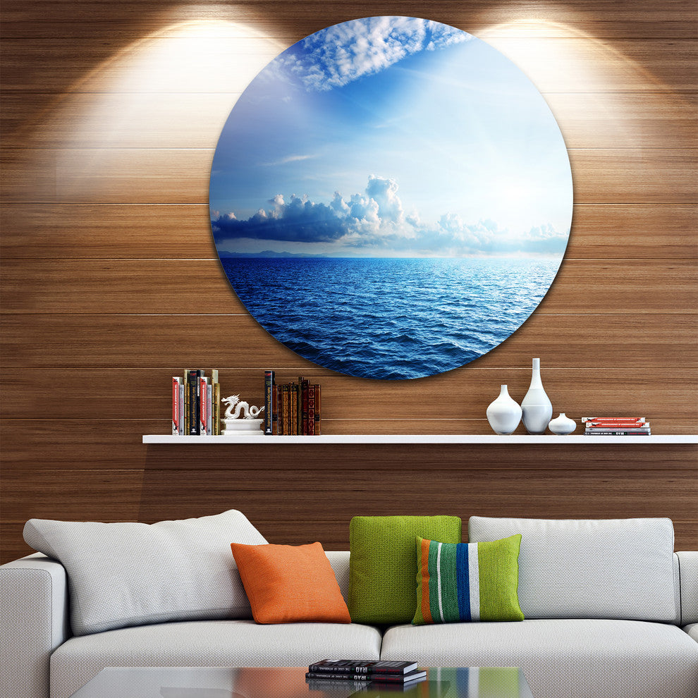 Blue Caribbean Sea And Perfect Blue Sky, Seascape Round Artwork, 11"