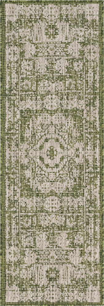 Unique Loom Aqua Blue Timeworn Outdoor Area Rug, Green, Beige, 2'' 2 X 6''
