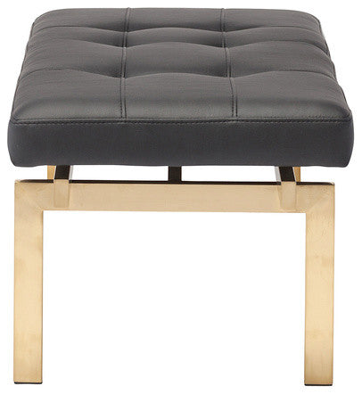 Louve Small Brushed Gold Stainless Steel Frame Bench, Black