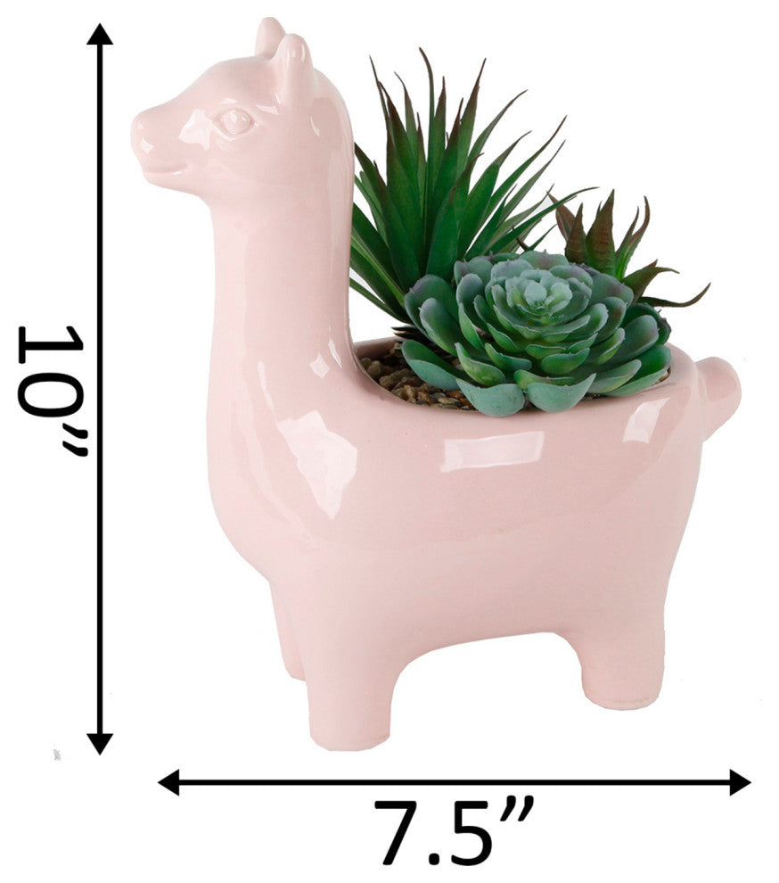10"H Md Succulent Mix Ceramic Pink Llama,Pink