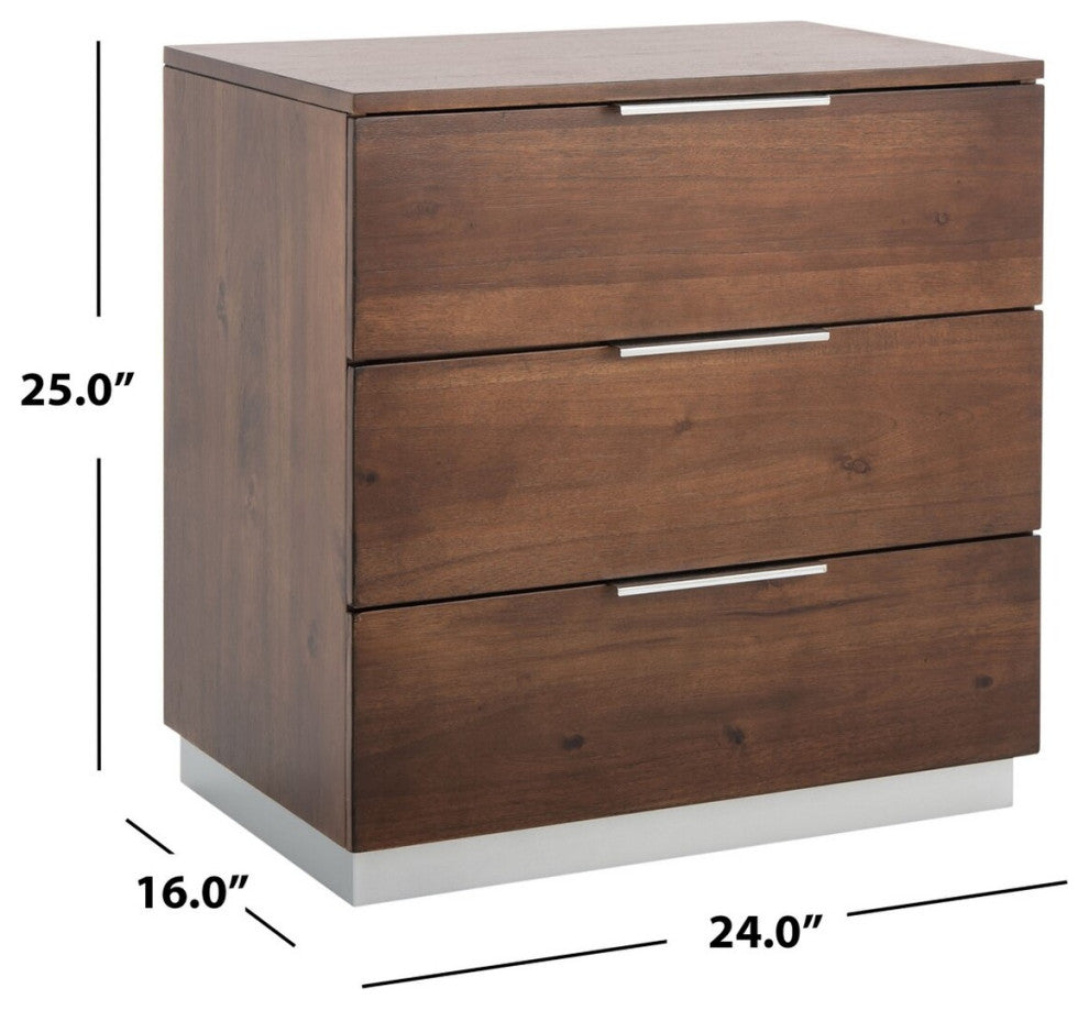 Safavieh Brylin 3 Drawer Nightstand, Dark Walnut