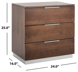 Safavieh Brylin 3 Drawer Nightstand, Dark Walnut