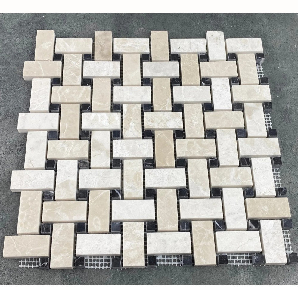 Vanilla Beige Basketweave Pattern 12"x12" Marble Mosaic Tile (10 sqft per box)
