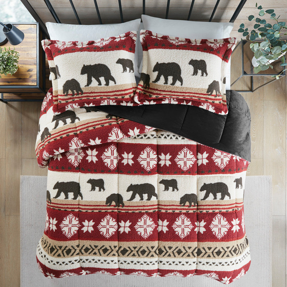Woolrich Tunbridge Winter Cabin Sherpa Comforter Set, Red