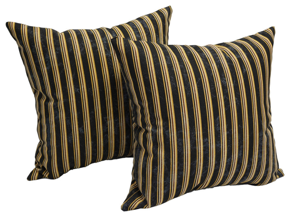 17" Jacquard Throw Pillows With Inserts, Set of 2, Midnight Stripe