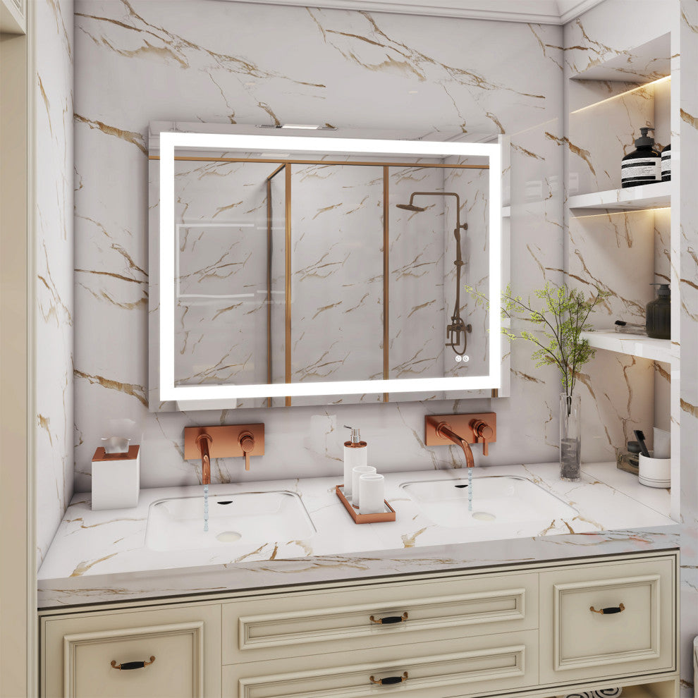 Frameless LED Bathroom Vanity Mirror With Defogger Dimmer, 48"x36"