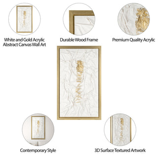 35X59, Hand Painted Textured Acrylic, White/Gold