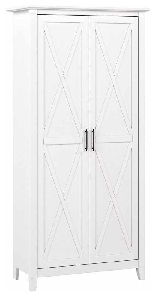 Farmhouse Pantry Cabinet, X-Shape Design With Adjustable Shelves, Pure White Oak