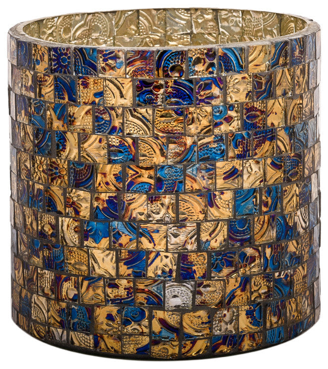 Cylindrical Mosaic Glass Votive Candle Holder