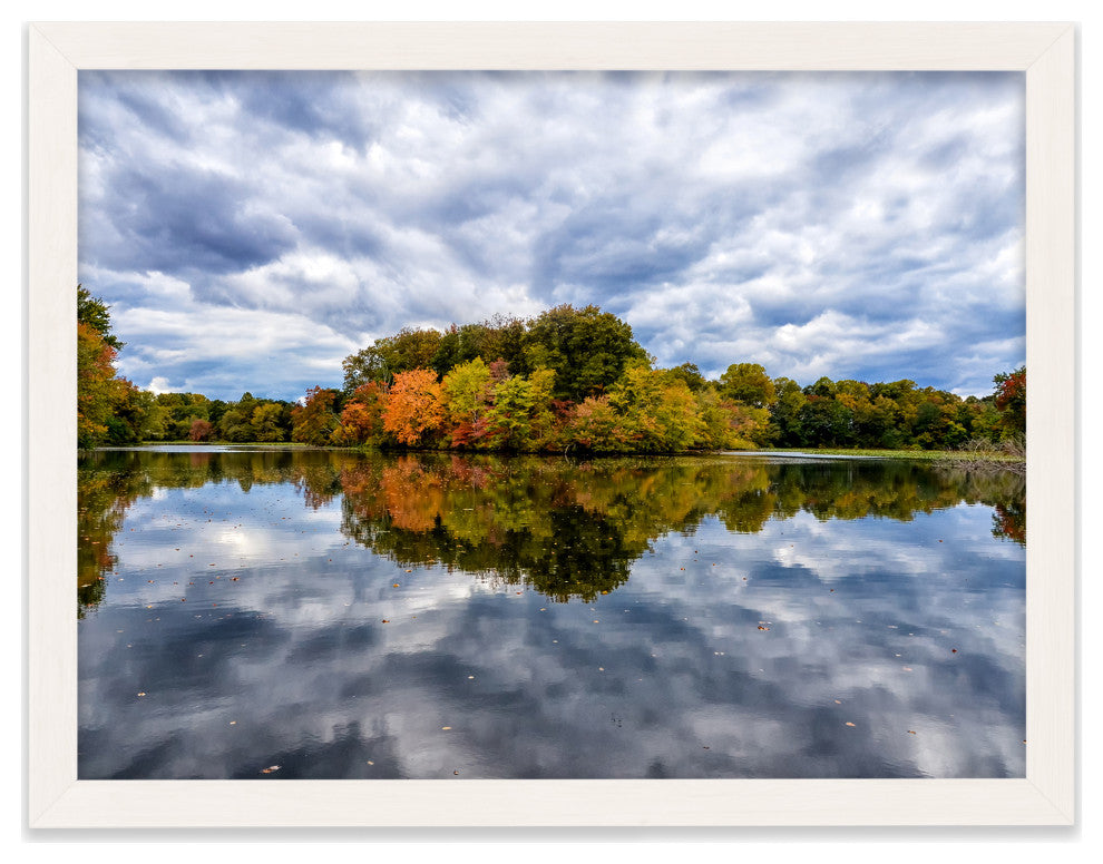 Autumn Reflections Rural Landscape Framed Photo Paper Wall Art Prints, White, 12" X 18"
