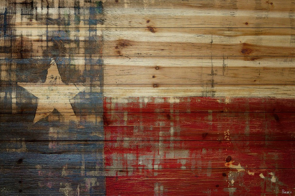 "Texas" Print on Natural Pine Wood, 45"x30"