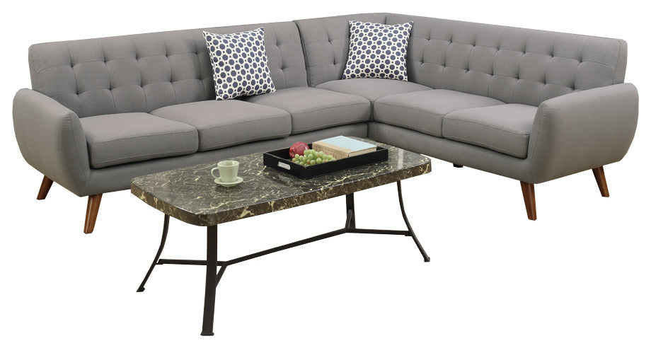 Benzara BM168753 Polyfiber 2 Pieces Sectional With Tufted Back And Cushion Gray