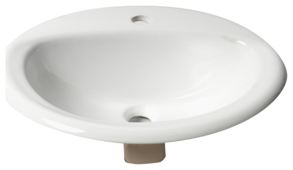 White 21" Round Drop, Ceramic Sink With Faucet Hole