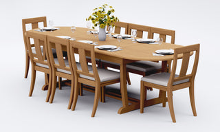 9-Piece Outdoor Teak Patio Dining Set: 94" Masc Oval Table 8 Osbo Armless Chairs