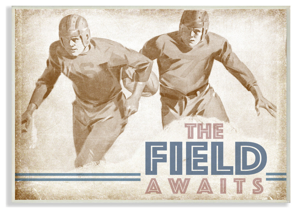 The Field Awaits Football Vintage Sepia Design, 13"x19", Wood Art